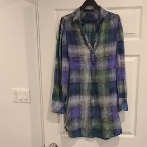 BCBG Multicolor Plaid Long Sleeve Dress